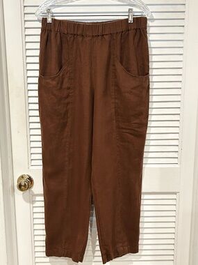 Quince European Linen Tapered Ankle Pant in Chocolate Size M
